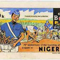 Nigeria 1983 Boys Brigade 75th Anniversary - original hand-painted artwork for 30k value (Harvesting Cassava) by Francis Nwaije Isibor on card 8.5" x 5" endorsed B1