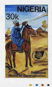 Nigeria 1983 World Communications Year - original hand-painted artwork for 30k value (Town Cryer on Horseback) by Mrs A Adeyeye on board 5" x 8.5", endorsed C1