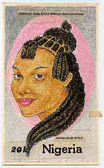 Nigeria 1987 Women's Hairstyles - original hand-painted artwork for 20k value (Nwobo Hair style) by Francis Nwaije Isibor on card 5