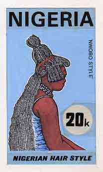 Nigeria 1987 Women's Hairstyles - original hand-painted artwork for 20k value (Nwobo style) by unknown artist on board 5