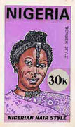 Nigeria 1987 Women's Hairstyles - original hand-painted artwork for 20k value (Beriberi style) by unknown artist on board 5" x 8.5" endorsed D4