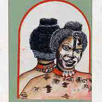 Nigeria 1987 Women's Hairstyles - original hand-painted artwork for 20k value (Beriberi Hair style) by Clement O Ogbebor on card 5" x 8.5" endorsed D6