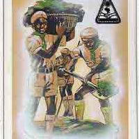 Nigeria 1977 First All-Africa Scout Jamboree - original hand-painted artwork for 18k value (Scouts Labouring) by Austin Ogo Onwudimegwu on card 5" x 8.5" endorsed E2