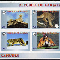 Karjala Republic 1996 WWF imperf sheetlet containing complete set of 4 Animals (Big Cats) unmounted mint