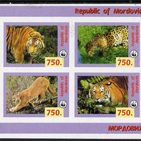 Mordovia Republic 1996 WWF imperf sheetlet containing complete set of 4 Animals (Big Cats) unmounted mint