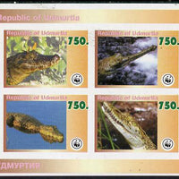 Udmurtia Republic 1996 WWF imperf sheetlet containing complete set of 4 Crocodiles unmounted mint