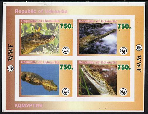 Udmurtia Republic 1996 WWF imperf sheetlet containing complete set of 4 Crocodiles unmounted mint