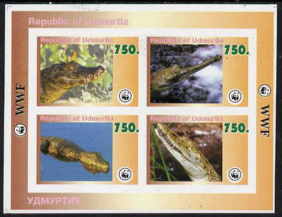 Udmurtia Republic 1996 WWF imperf sheetlet containing complete set of 4 Crocodiles unmounted mint