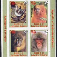 Kabardino-Balkaria Republic 1996 WWF imperf sheetlet containing complete set of 4 Monkeys unmounted mint