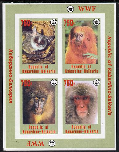 Kabardino-Balkaria Republic 1996 WWF imperf sheetlet containing complete set of 4 Monkeys unmounted mint