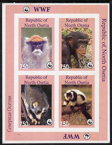 North Ossetia Republic 1996 WWF imperf sheetlet containing complete set of 4 Monkeys unmounted mint