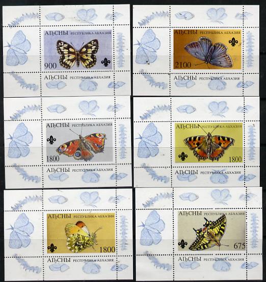 Abkhazia 1995 Butterflies (with Scout emblem) set of 6 perf sheetlets unmounted mint