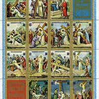 Ajman 1972 Life of Christ - Stations of The Cross sheetlet containing 14 values plus 2 labels cto used, Mi 2965-78A