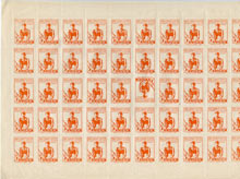 Spain - Civil War Propaganda Issue for Lugo inscribed 'Pro-Combatientes' 5c orange in complete folded sheet of 50 (Soldier with child) with error 'inverted stamp' (row 3 stamp 6) without gum as issued