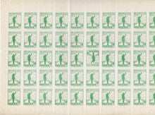 Spain - Civil War Propaganda Issue for Lugo inscribed 'Pro-Combatientes' 10c green in complete folded sheet of 50 (Soldier against sunset) with error 'inverted stamp' (row 3 stamp 6) without gum as issued