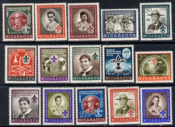 Nicaragua 1957 Birth Centenary of Lord Baden Powell set of 15 unmounted mint, SG 1263-77