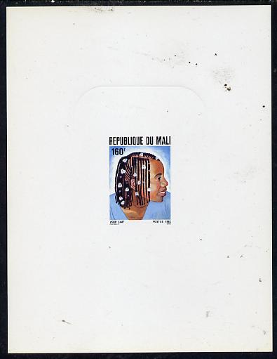 Mali 1982 Hairstyles deluxe die proof of 160f (with shell in braids) on sunken card, as SG 927