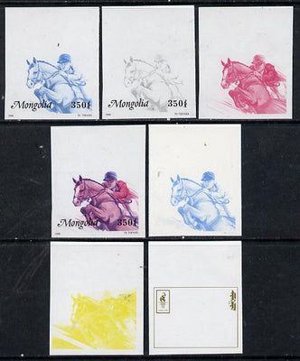 Mongolia 1996 Atlanta Olympics 350t (Show-jumping) set of 7 imperf progressive proofs comprising the 5 individual colours plus 2 and 3-colour composites unmounted mint