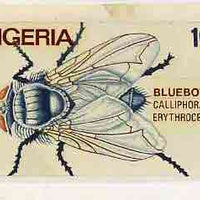 Nigeria 1986 Insects - original hand-painted artwork for 10k value (Bluebottle) by NSP&MCo Staff Artist Samuel Eluare on card 8.5" x 5"