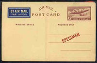 India 1947c 4as postal stationery envelope (Douglas DC-4) opt'd SPECIMEN