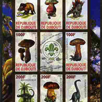 Djibouti 2010 Dinosaurs & Mushrooms #2 imperf sheetlet containing 8 values plus label with Scout logo unmounted mint