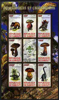 Djibouti 2010 Dinosaurs & Mushrooms #2 imperf sheetlet containing 8 values plus label with Scout logo unmounted mint