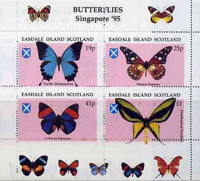 Easdale 1995 'Singapore 95' Stamp Exhibition (Butterflies) sheetlet containing perf set of 4 with misplaced perforations unmounted mint