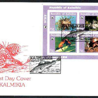 Kalmikia Republic 1996 WWF imperf sheetlet containing complete set of 4,on illustrated cover with first day cancel