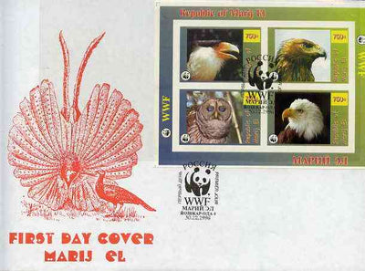 Marij El Republic 1996 WWF imperf sheetlet containing complete set of 4 Birds of Prey on illustrated cover with first day cancel