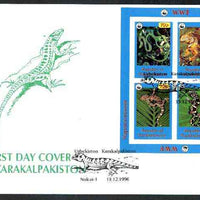 Karakalpakia Republic 1996 WWF imperf sheetlet containing complete set of 4 Reptiles on illustrated cover with first day cancel