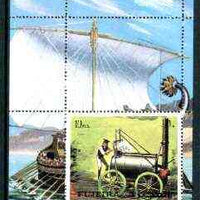 Fujeira 1972 Railway Locomotives perf m/sheet with Egyptian Long Boat,in background unmounted mint Mi BL 130A