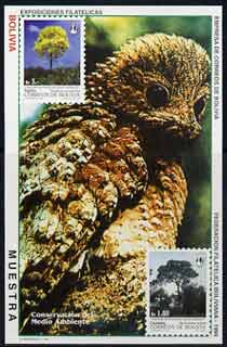 Bolivia 1994 Environmental,Protection (Bird & Trees) imperf m/sheet opt'd MUESTRA unmounted mint