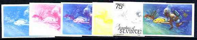 St Vincent - Grenadines 1985 Tourism Watersports 75c (Scuba Diving) set of 6 imperf progressive proofs comprising the 4 individual colours plus 2 & 3 colour composites (as SG 388) unmounted mint