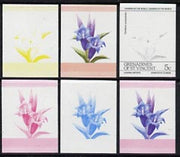 St Vincent - Grenadines 1985 Flowers (Leaders of the World) 5c the set of 6 imperf progressive proofs in se-tenant pairs comprising the 4 individual colours plus 2 and 3-colour composites (as SG 370a) unmounted mint