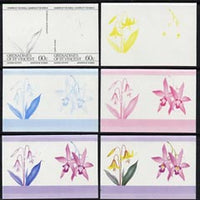 St Vincent - Grenadines 1985 Flowers (Leaders of the World) 60c the set of 6 imperf progressive proofs in se-tenant pairs comprising the 4 individual colours plus 2 and 3-colour composites (as SG 374a) unmounted mint