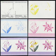 St Vincent - Grenadines 1985 Flowers (Leaders of the World) 60c the set of 6 imperf progressive proofs in se-tenant pairs comprising the 4 individual colours plus 2 and 3-colour composites (as SG 374a) unmounted mint