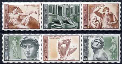 Russia 1975 Birth Anniversary of Michelangelo set of 6 (2 se-tenant strips of 3) unmounted mint, SG 4368-73, Mi 4329-34