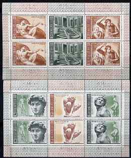 Russia 1975 Birth Anniversary of Michelangelo set of 2 sheetlets (each containing 2 se-tenant strips of 3) unmounted mint as SG 4368-73, Mi 4329-34