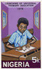 Nigeria 1976 Universal Primary Education - original hand-painted artwork for 5k value showing student writing at desk, by NSP&MCo Staff Artist Samuel A M Eluare, on card 6" x 10" endorsed F2