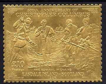 Easdale 1992 Columbus 500th Anniversary £10 (The Admiral in Chains) embossed in 22k gold foil unmounted mint