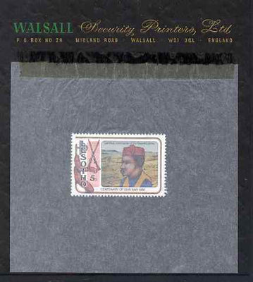 Lesotho 1980 Centenary of Gun War 5s perforated proof mounted on Walsall Security Proof card rare thus, as SG 388