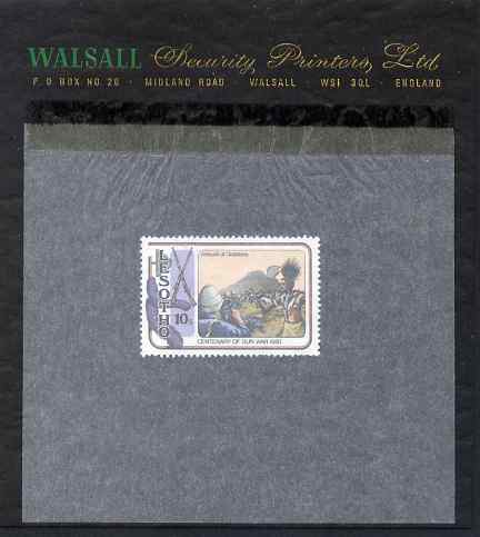 Lesotho 1980 Centenary of Gun War 10s perforated proof mounted on Walsall Security Proof card rare thus, as SG 389