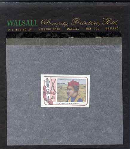 Lesotho 1980 Centenary of Gun War 5s imperf proof mounted on Walsall Security Proof card rare thus, as SG 388