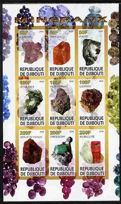 Djibouti 2010 Minerals imperf sheetlet containing 9 values unmounted mint