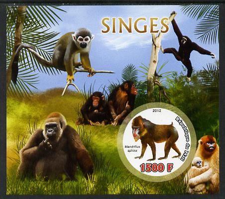 Mali 2012 Fauna - Monkeys imperf m/sheet containing 1500f circular value unmounted mint