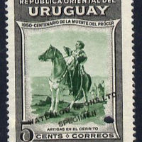 Uruguay 1952 Death Centenary of General Artigas 5c Artigas in Cerrito Printer's sample in green & grey (issued stamp was black & orange) overprinted Waterlow & Sons SPECIMEN with security punch hole without gum, as SG 1013