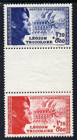 France 1942 Tricolour Legion set of 2 in se-tenant gutter pair unmounted mint as SG 769-70