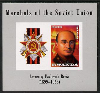 Rwanda 2013 Marshals of the Soviet Union - Lavrentiy Pavlovich Beria imperf sheetlet containing 1 value & label unmounted mint