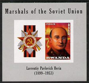 Rwanda 2013 Marshals of the Soviet Union - Lavrentiy Pavlovich Beria imperf sheetlet containing 1 value & label unmounted mint