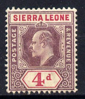 Sierra Leone 1903 KE7 Crown CA 4d purple & rosine mounted mint SG 79